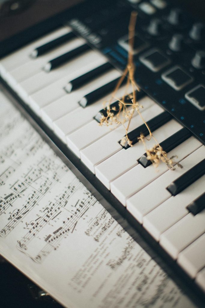 midi keyboard with sheet music