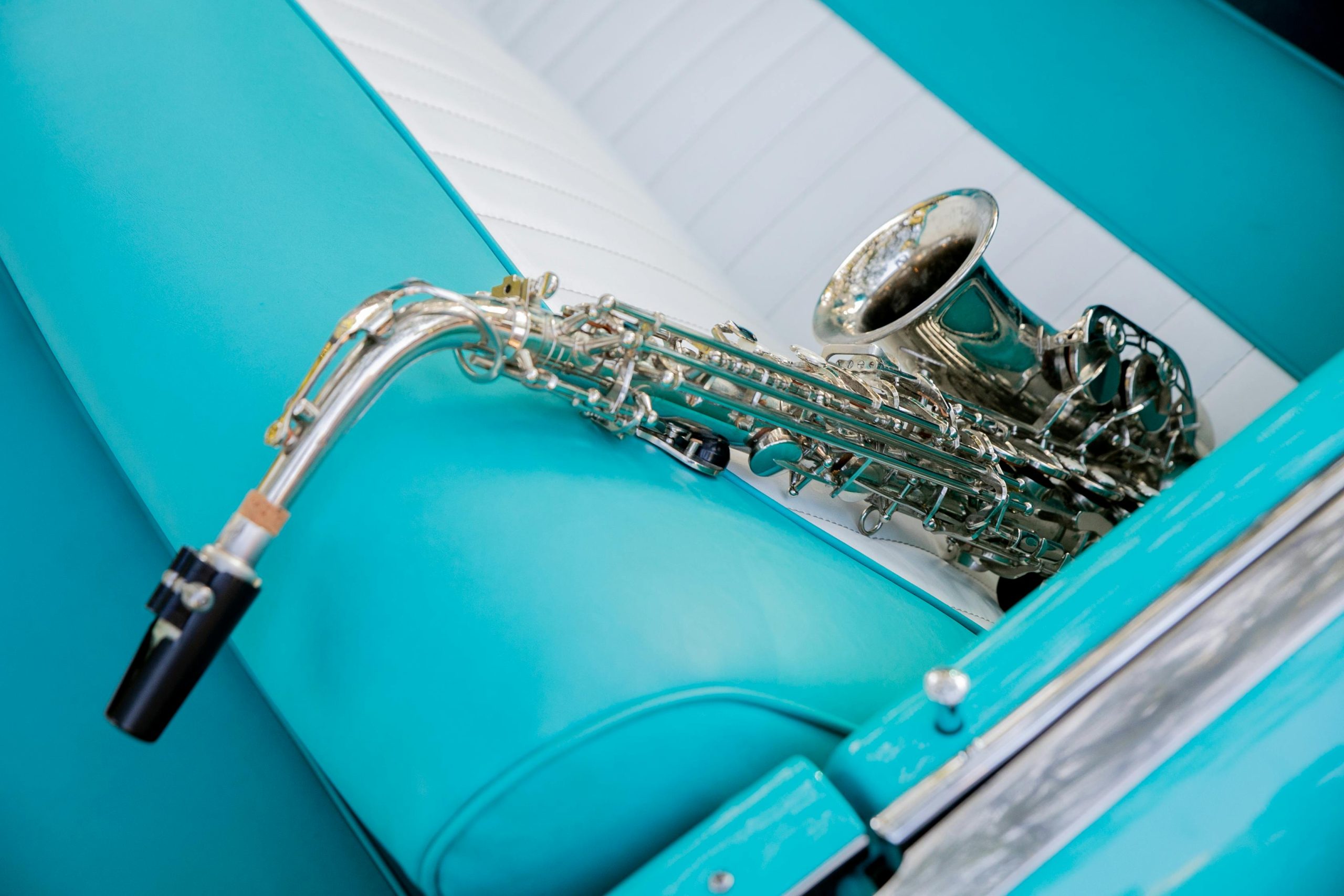 sax in blue car